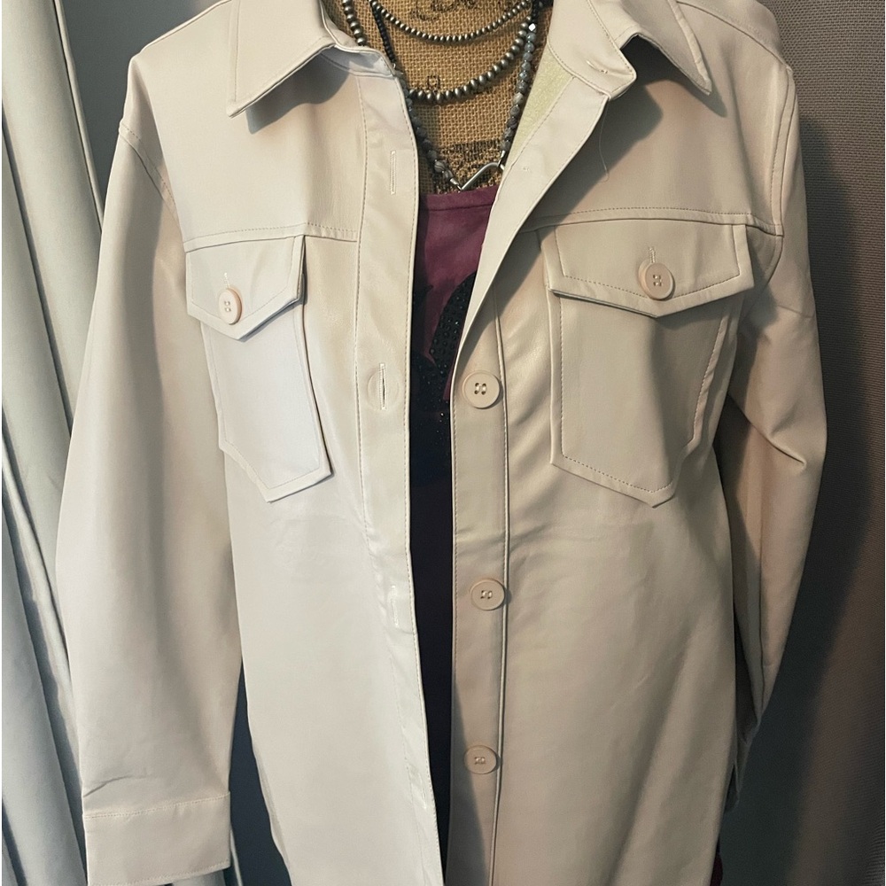 Cream faux leather shacket.